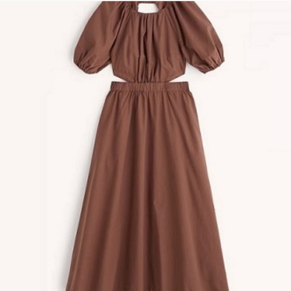 Cottage Core Abercrombie & Fitch Puffed Sleeve Open Back Midi Dress - Picture 2 of 4